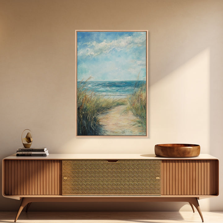 Beach Path, Coastal Decor, Nautical Wall Art, Seascape Painting, Canvas Print, Rustic Art, Above Bed Wall Art, Minimalist Art