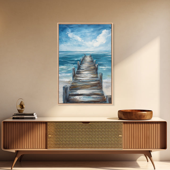 Ocean Dock Painting, Nautical Wall Art, Coastal Landscape Art, Seascape Painting, Canvas Print, Rustic Decor, Bedroom Art, Minimalist Art