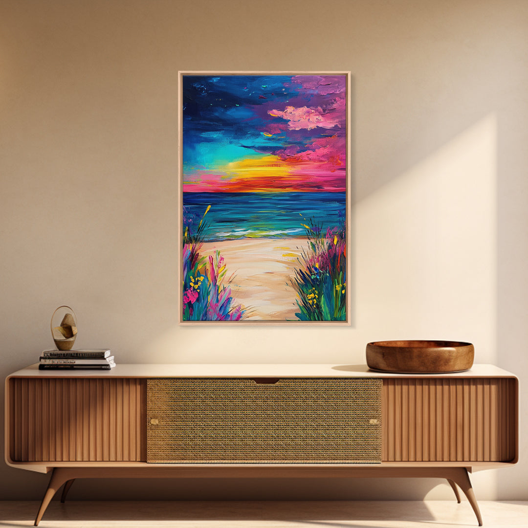 Colorful Sunset, coastal painting, seascape painting, pink orange wall art, Canvas Print, coastal cowgirl wall art, above bed wall art