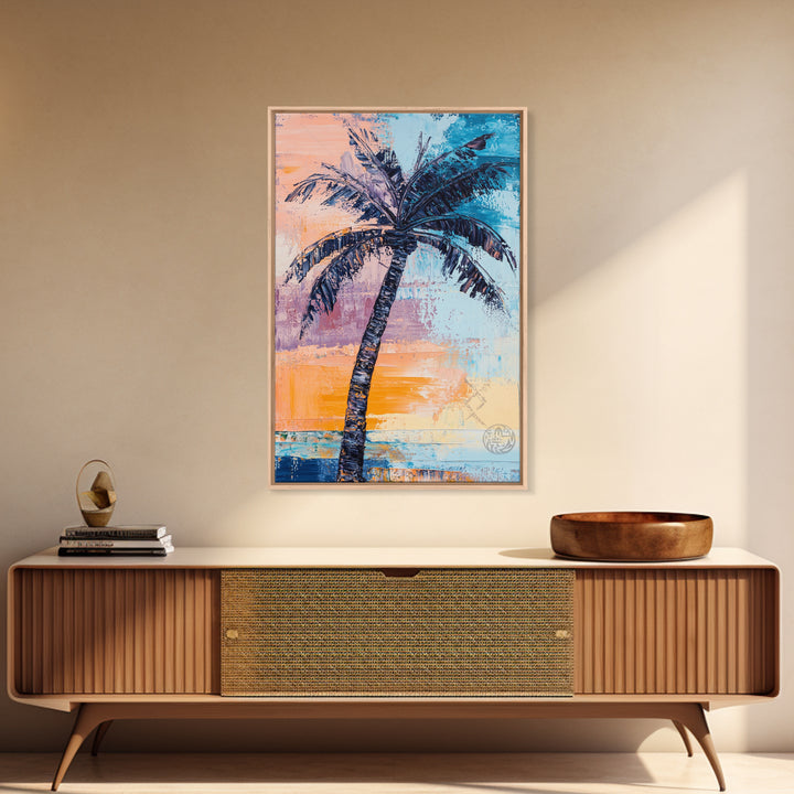 Palm Tree, tropical painting, coastal decor, surf wall art, Hawaii art, beach house decor, ocean painting, framed canvas print