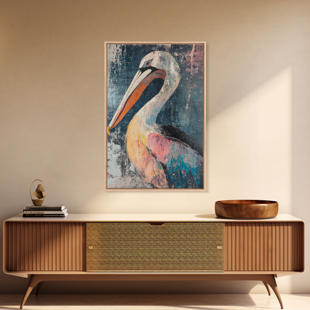 Pelican Portrait, bird art, coastal decor, nautical wall art, beach house painting, wildlife painting, rustic art, canvas print
