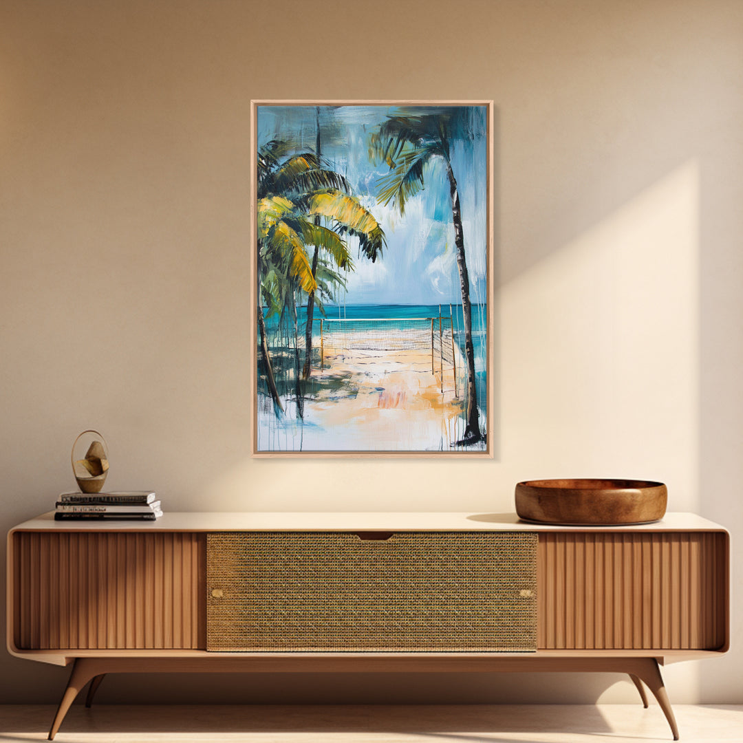 Beach Volleyball, Palm Tree Art, Nautical Painting, Coastal Wall Art, Ocean Art, Seascape Art, Canvas Print, Guest Room Art