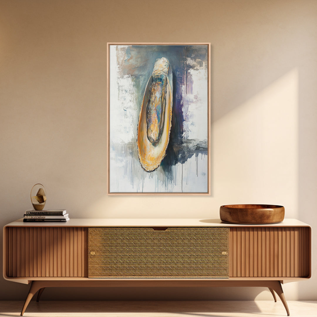 Abstract Oyster, oyster painting, oyster shell painting, coastal wall art, wabi sabi art, neutral wall art, canvas print, home decor