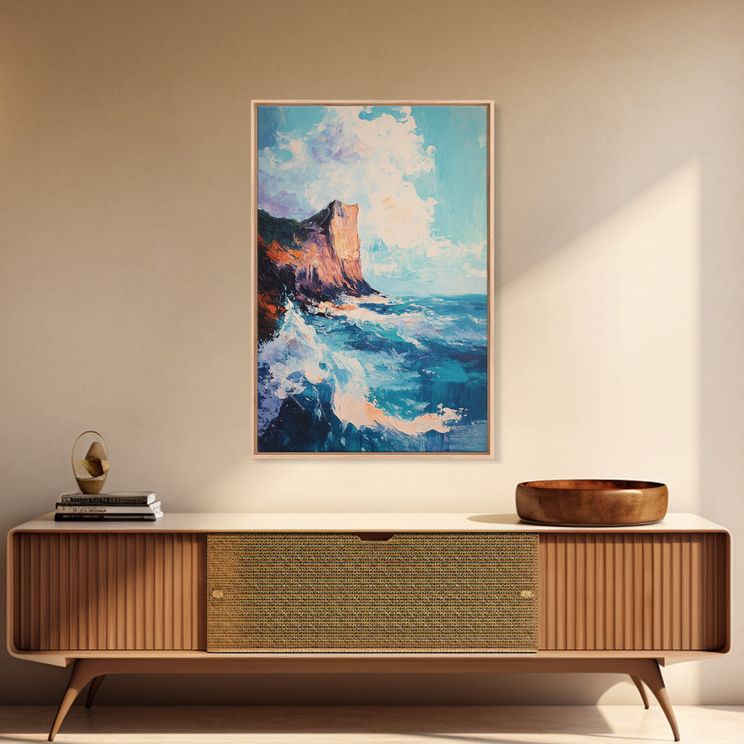 Coastal Cliffs, Seascape Painting, Ocean Waves, Canvas Print, Nautical Wall Art, Coastal Decor, Beach Art, Living Room Art