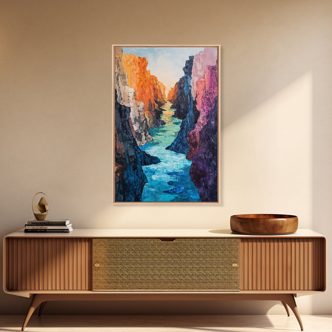 Canyon River, Southwest Wall Art, Canvas Print, Landscape Painting, Rustic Decor, Adventure Art, Moody Art, Tall Narrow Art