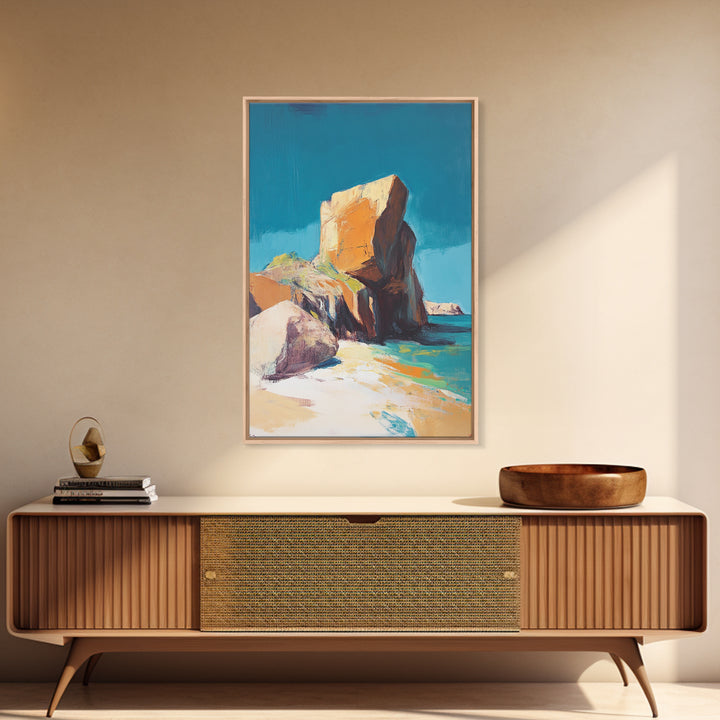 Coastal Rock, Seascape Painting, Canvas Print, Nautical Wall Art, Coastal Decor, Beach Art, Ocean Landscape, Gift Idea, Living Room Art