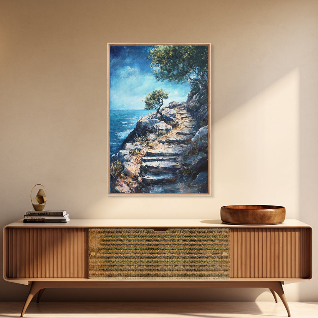 Rocky Path, Seaside Painting, Canvas Print, Coastal Landscape Art, Nautical Wall Art, Rustic Art, Above Bed Wall Art, Gift Idea