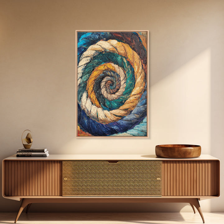 Nautical Spiral, Abstract Ocean Art, Canvas Print, Coastal Wall Art, Moody Art, Geometric Painting, Living Room Art, Gift Idea