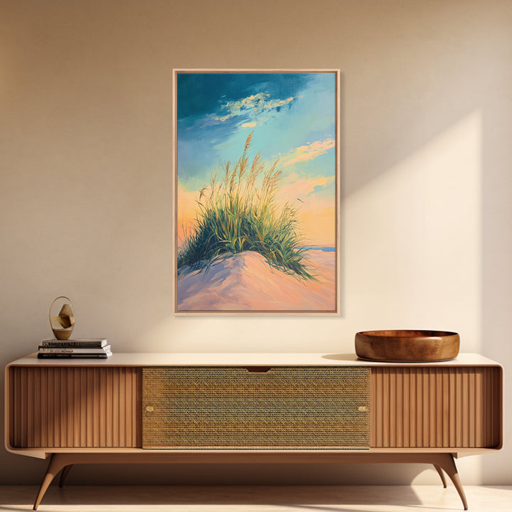 Beach Dune Painting, Coastal Landscape Art, Nautical Wall Art, Nature Wall Decor, Wabi Sabi Art, Framed Canvas Print, Bedroom Wall Art
