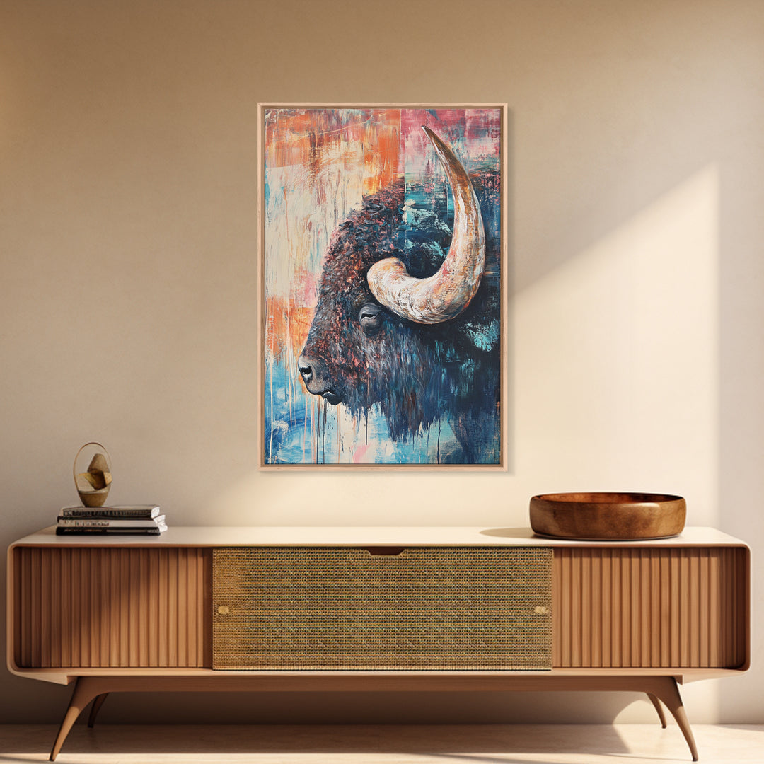 Buffalo Painting, Bull and Bear Art, Western Wall Art, Rustic Art, Farmhouse Art, Living Room Art, Canvas Print, Gift Idea