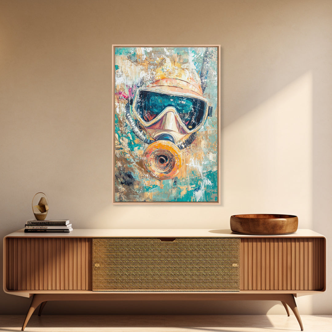 Diver Mask Artwork Canvas Print Scuba Diving Art, Nautical Wall Decor, Ocean Explorer Painting, Coastal Adventure Wall Art