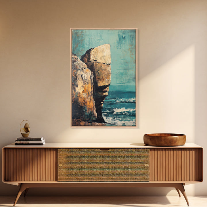 Cliffside Ocean View Canvas Print, Coastal Wall Art, Beach Landscape Painting, Seascape Art, Nautical Home Decor, Large Wall Art