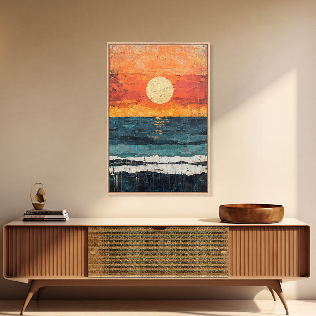 Vibrant Sunset Seascape Canvas Print, Beach House Art, Coastal Sunset Painting, Ocean View Wall Art, Nautical Home Decor, Serene Landscape