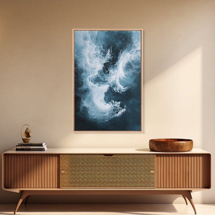 Abstract Ocean Mist Canvas Print | Modern Blue Wall Art | Fluid Painting | Minimalist Coastal Decor | Large Statement Artwork