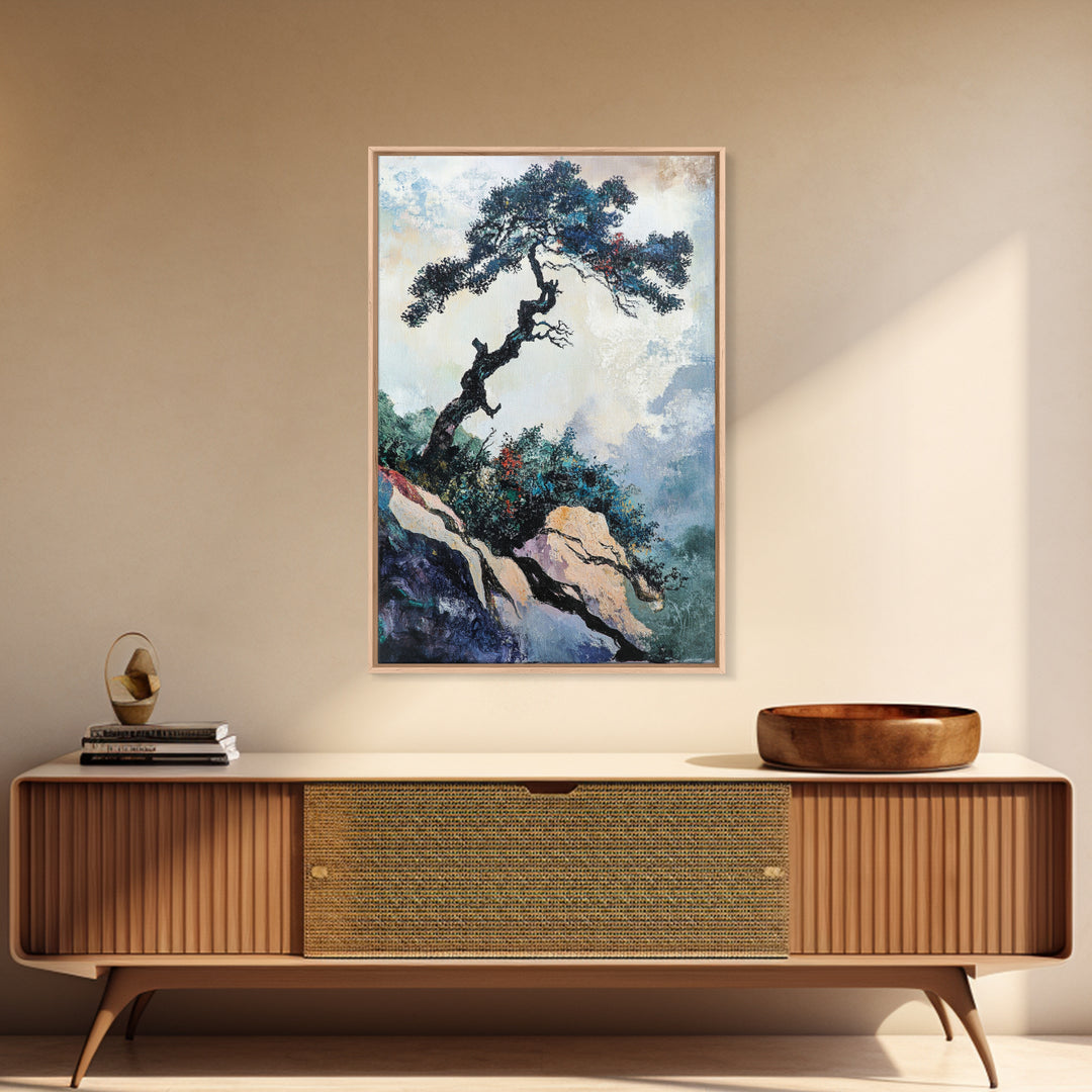 Bonsai Tree Canvas Print Japanese Zen Wall Art Serene Landscape Painting Minimalist Nature Decor Tranquil Home Aesthetic Meditative Artwork