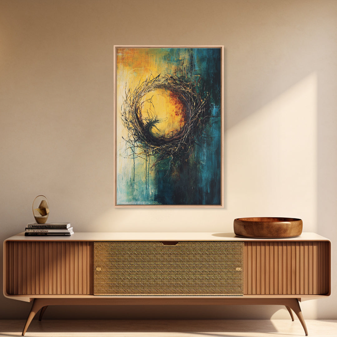 Rustic Bird Nest Canvas Print Minimalist Nature Wall Art Farmhouse Home Decor Moody Artwork Cozy Living Room Art Gift Under 50