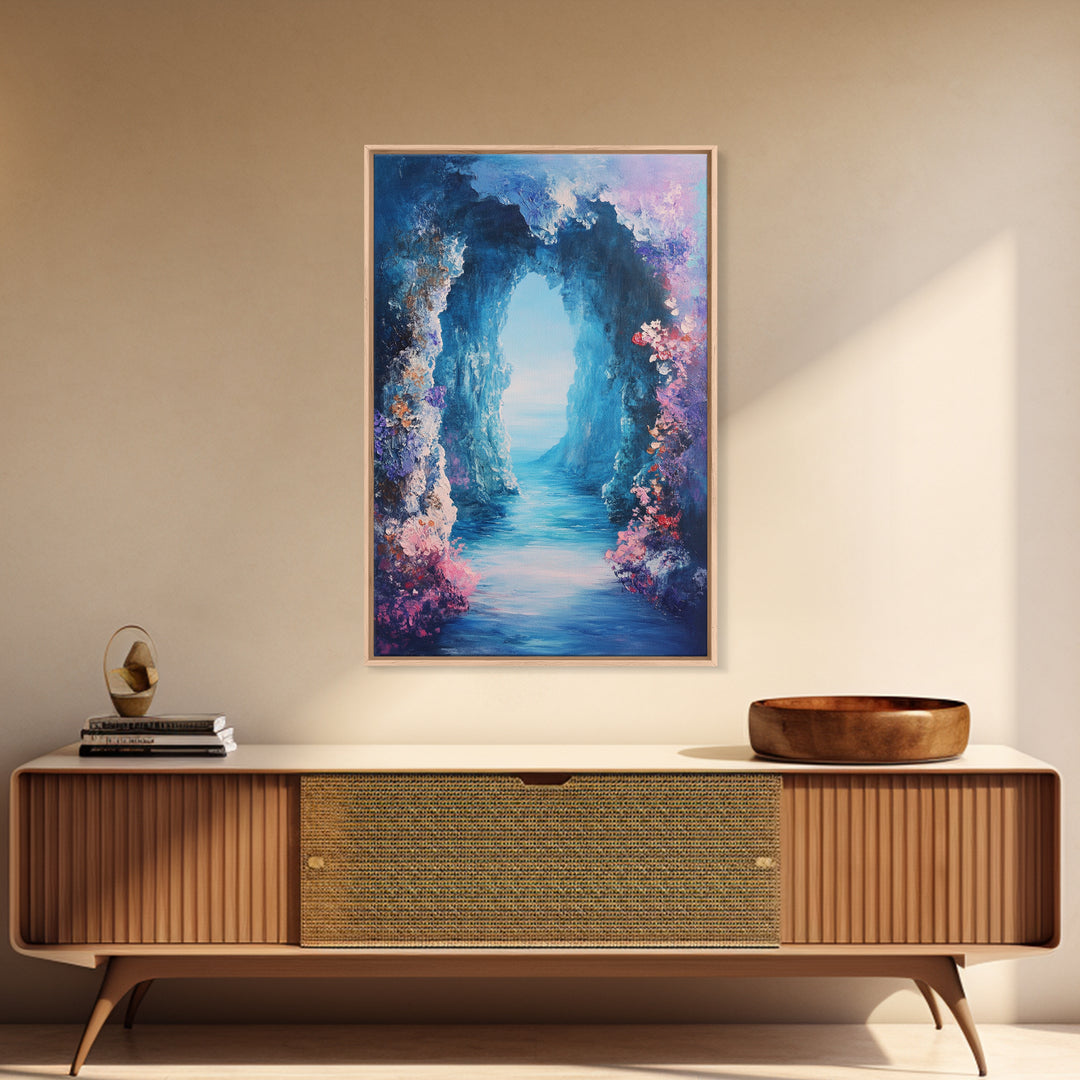 Dreamy Ocean Cave Canvas Print Fantasy Seascape Wall Art Mystical Nature Painting Boho Decor Beach Home Artwork Gift Under 100