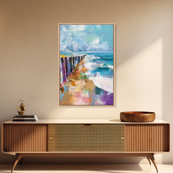 Ocean Pier, Coastal Landscape Art, Seascape Painting, Nautical Decor, Beach Wall Art, Living Room Art, Canvas Print, Gift Idea