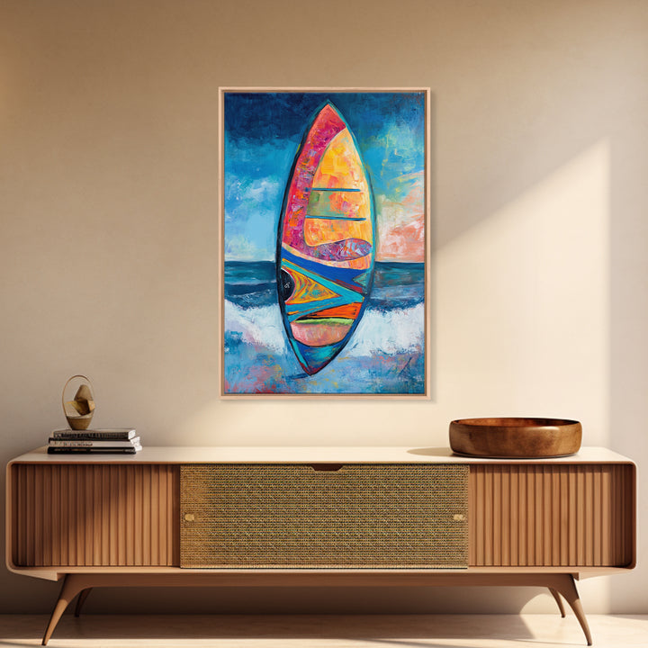 Colorful Surfboard Canvas Print Beach House Wall Art, Ocean Wave Painting, Coastal Decor, Tropical Art, Nautical Living Room Artwork