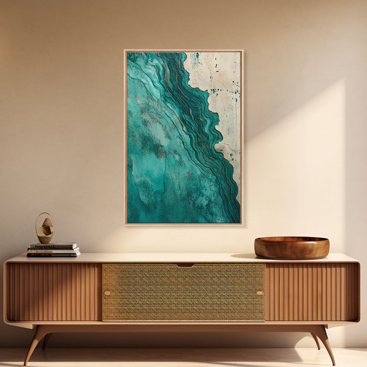 Abstract Turquoise Waves Canvas Print | Modern Wall Art | Fluid Acrylic Painting | Contemporary Home Decor | Office Art
