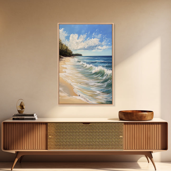 Beach Waves, Coastal Landscape Art, Nautical Wall Art, Above Bed Wall Art, Nautical Decor, Extra Wide Art, Framed Canvas Print