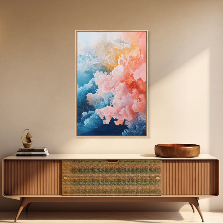 Coral Abstract, coastal landscape art, pink abstract art, botanical prints, nautical wall art, Framed Canvas Print, ocean-inspired decor