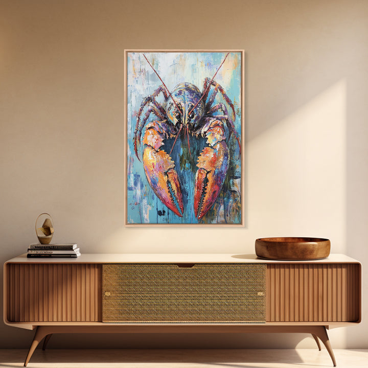 crayfish painting, rustic wall art, framed canvas print, nautical decor, seafood kitchen art, Maine oil painting, farmhouse art