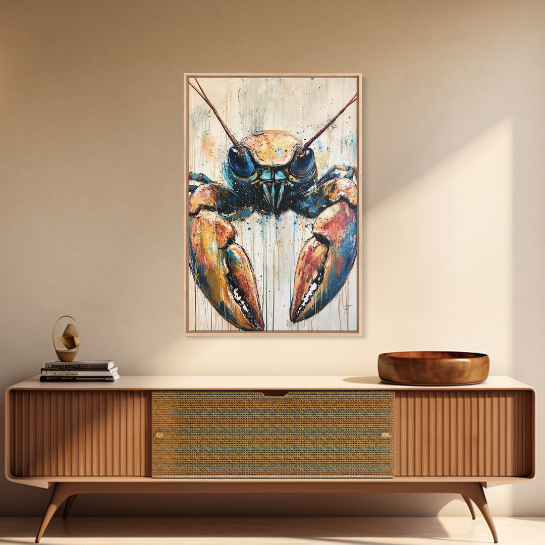 crayfish painting, rustic wall art, framed canvas print, coastal decor, nautical wall art, Maine oil painting, farmhouse art