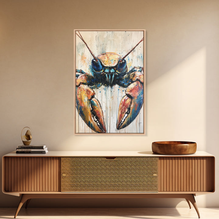 crayfish painting, rustic wall art, framed canvas print, coastal decor, nautical wall art, Maine oil painting, farmhouse art