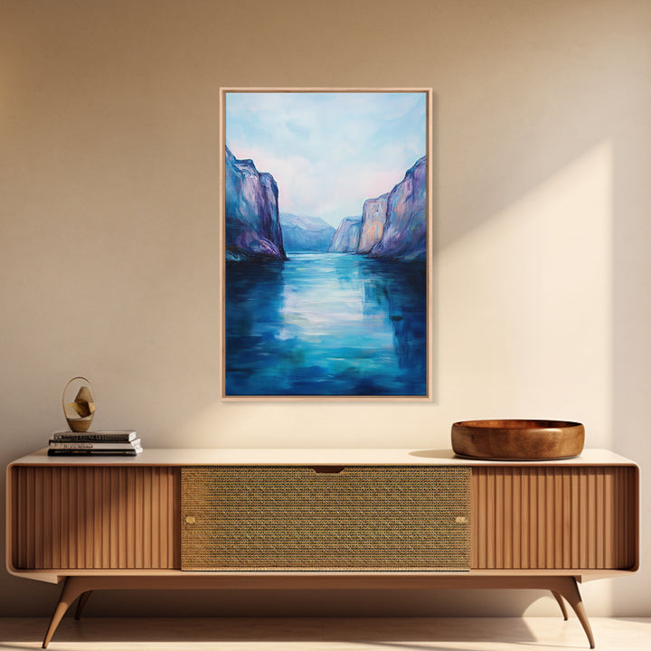 coastal landscape art, framed canvas print, nautical painting, seascape painting, blue and green wall art, ocean painting, gift idea