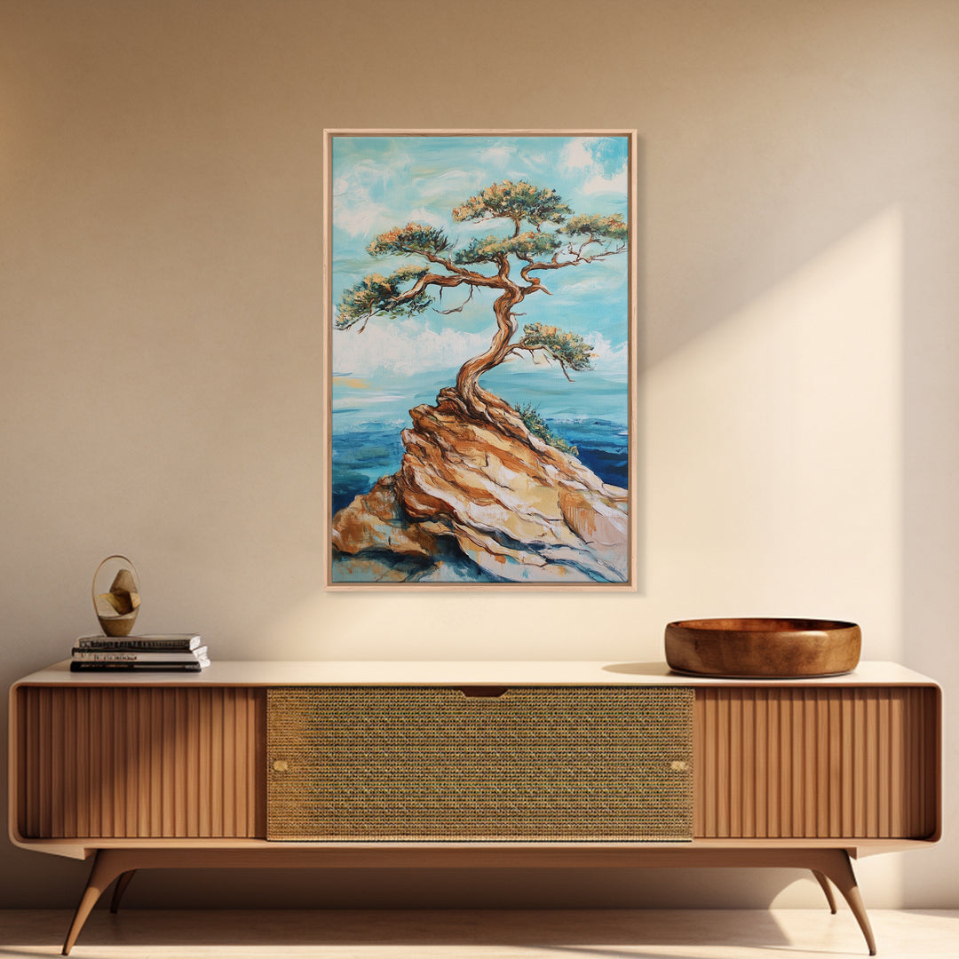 Bonsai Cliff, Pine Tree Art, Coastal Landscape Art, Nautical Decor, Coastal Wall Art, Canvas Print, Living Room Art, Gift Idea