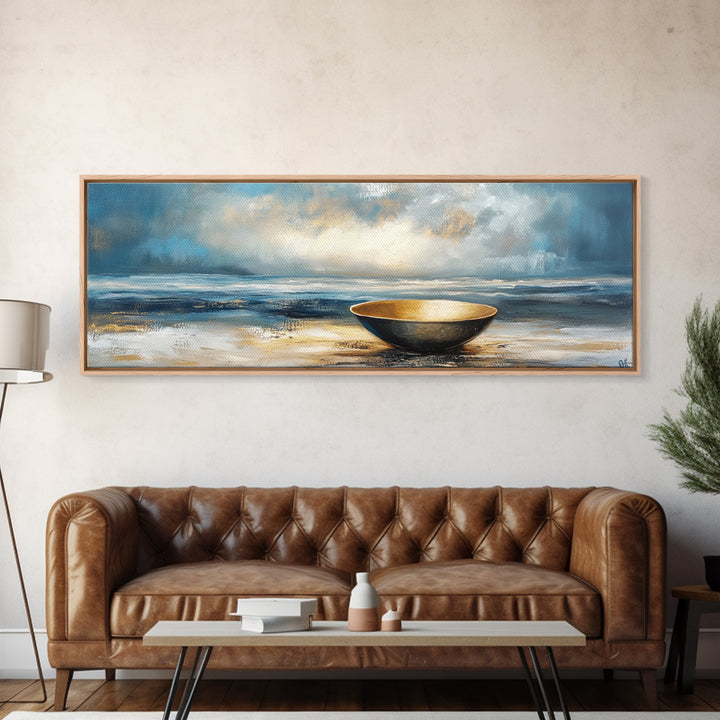 Ocean Bowl Framed Canvas Print, Coastal Zen Wall Art, Beach Minimalist Home Decor, Tranquil Seascape Art, Modern Nautical Wall Decor