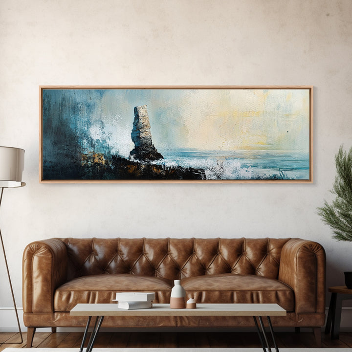 Dramatic Ocean Waves Framed Canvas Print, Moody Seascape Wall Art, Stormy Coastal Painting, Nautical Home Decor, Minimalist Art