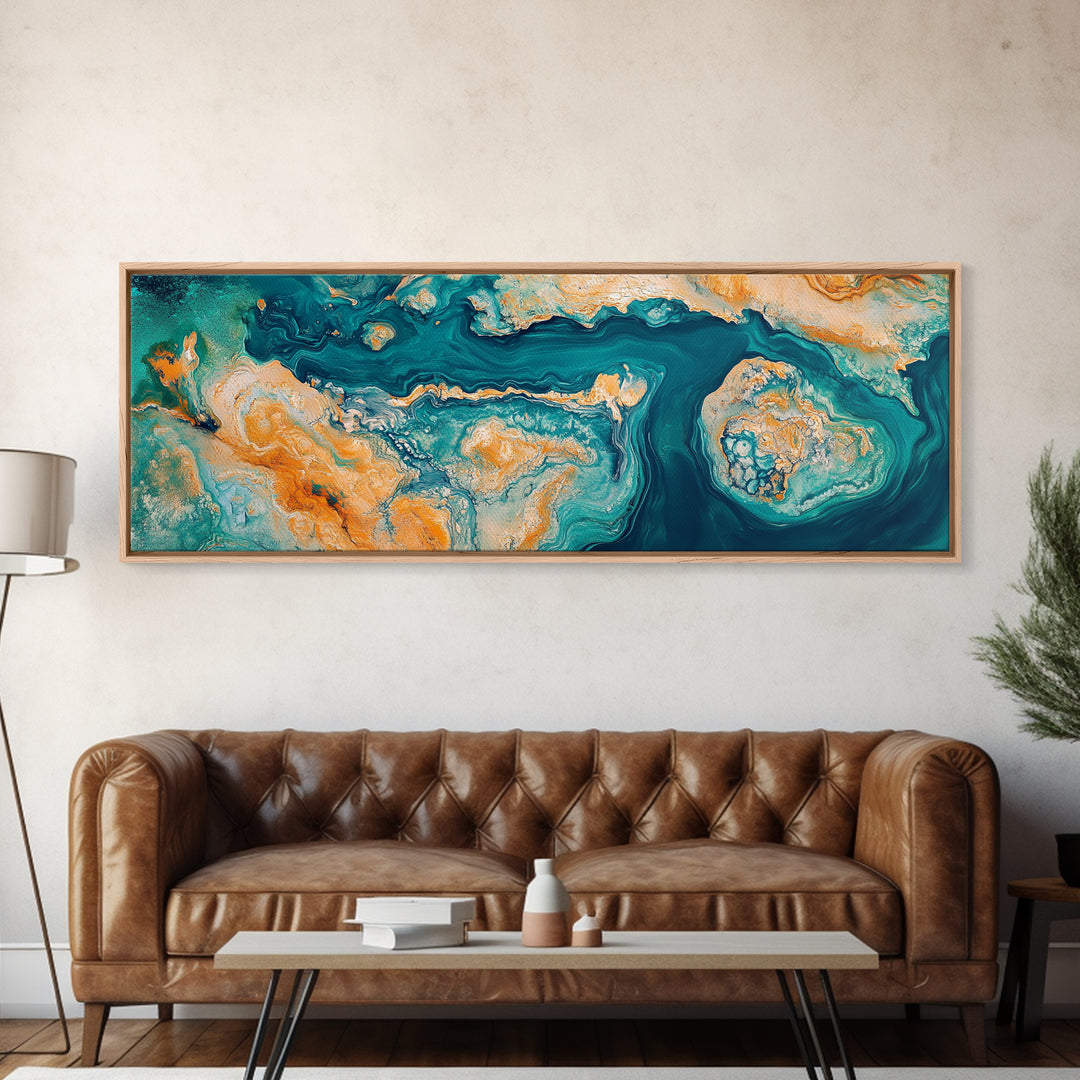 Abstract Ocean Map Painting, Modern Coastal Art, Nautical Wall Decor, Blue and Gold Artwork, Beach House Decor, Living Room Art