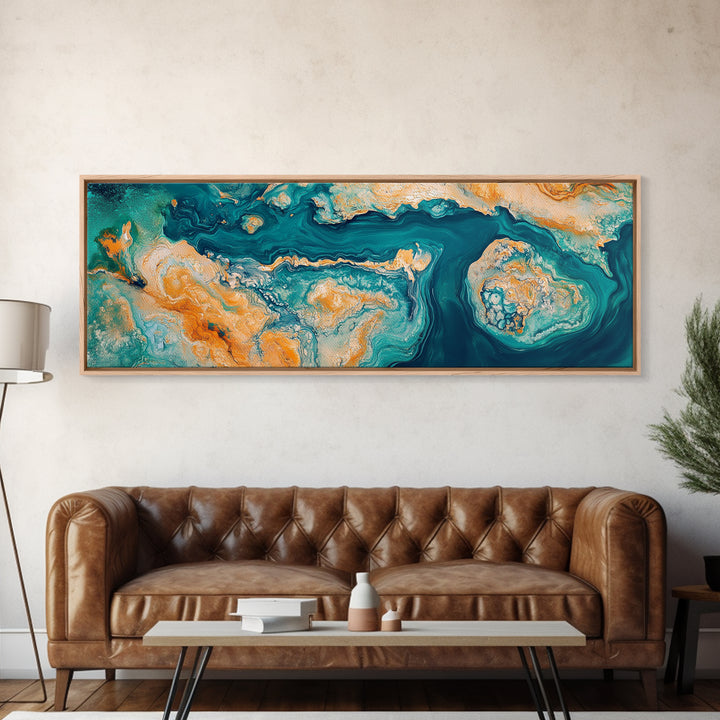 Abstract Ocean Map Painting, Modern Coastal Art, Nautical Wall Decor, Blue and Gold Artwork, Beach House Decor, Living Room Art