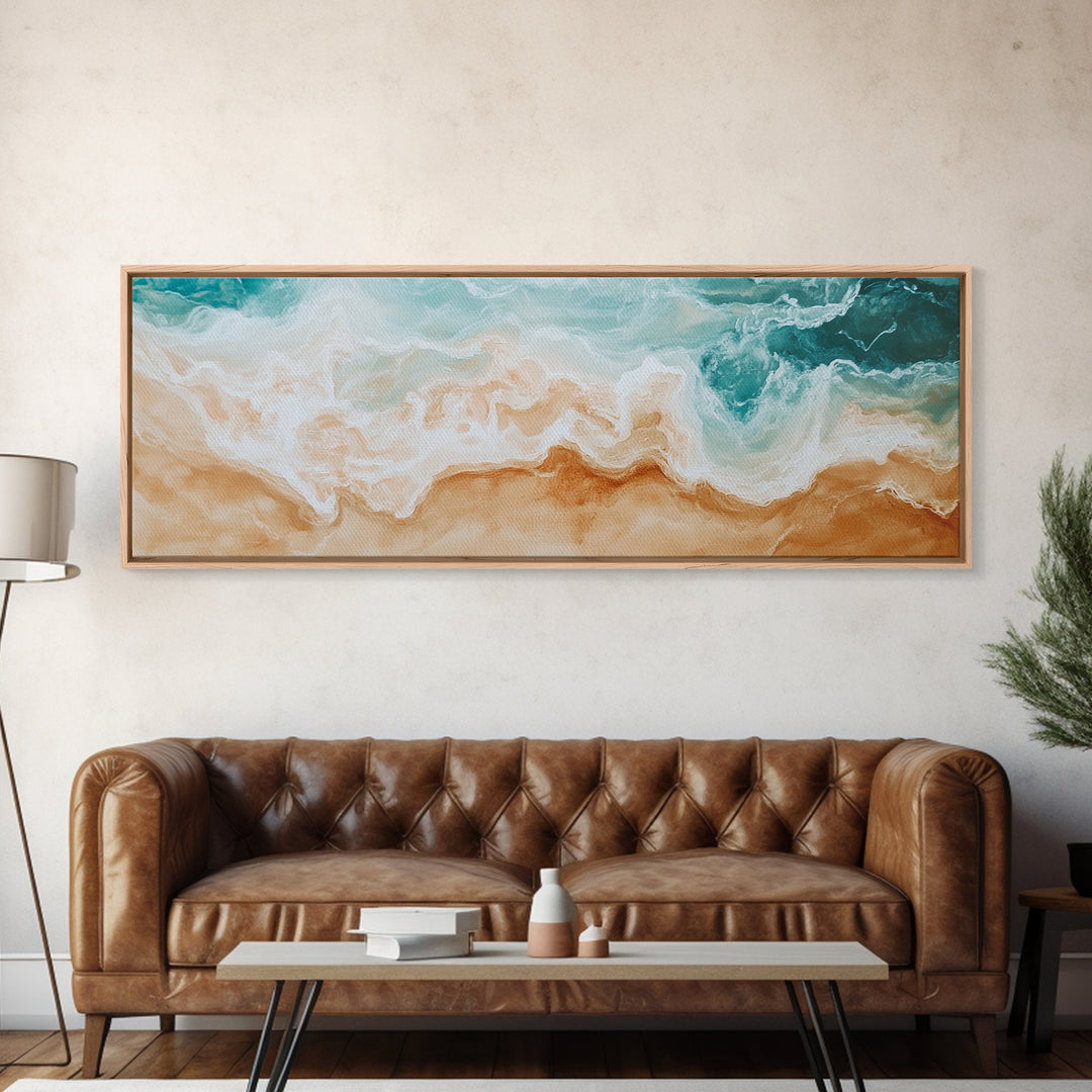 Coastal Beach Waves Painting, Serene Ocean Art, Abstract Shoreline Wall Decor, Neutral Beach House Decor, Modern Living Room Art