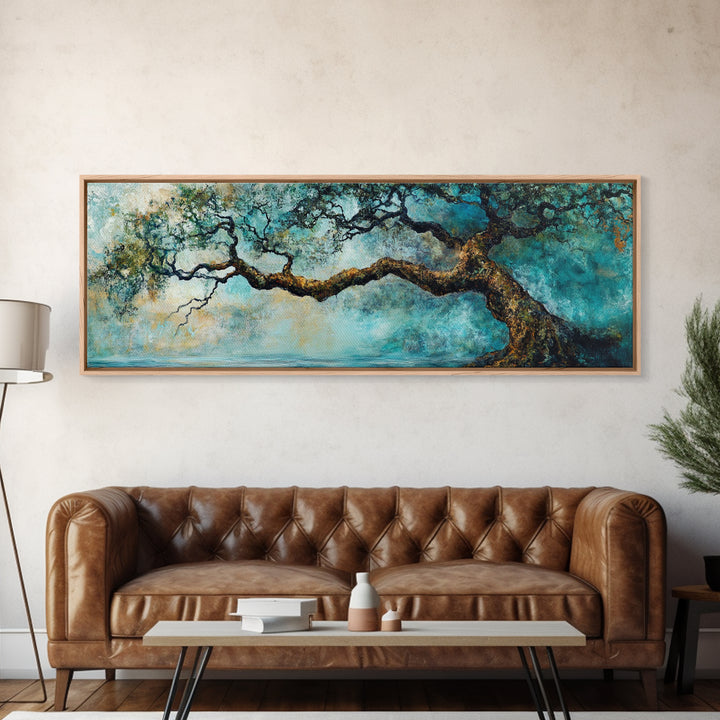Ancient Oak Tree Framed Canvas Print - Moody Nature Wall Art, Dreamy Landscape Painting, Rustic Living Room Decor, Boho Tree Artwork
