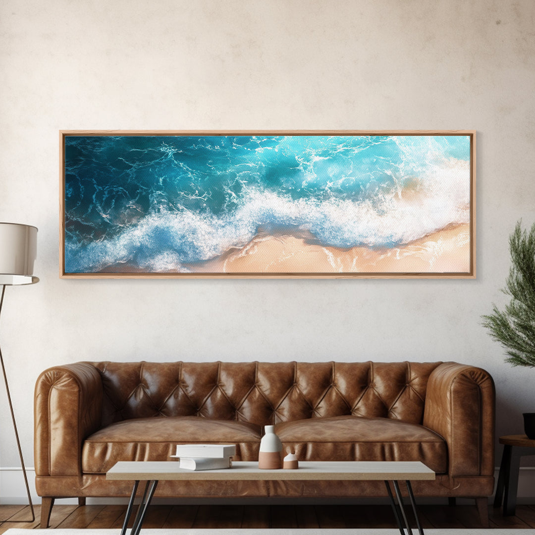 Beach Waves Canvas Print Tropical Shoreline Painting, Blue Ocean Art, Coastal Wall Decor, Relaxing Home Decor, Large Summer Wall Art