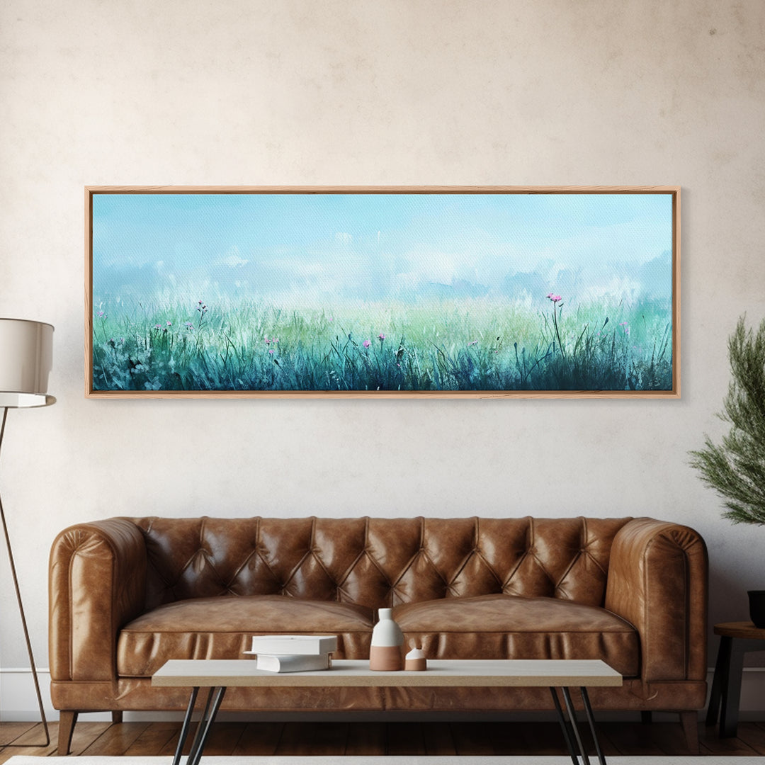 Dreamy Meadow Painting Framed Canvas Print - Soft Pastel Wildflower Art, Peaceful Nature Wall Decor, Bedroom BAesthetic, Gift Idea