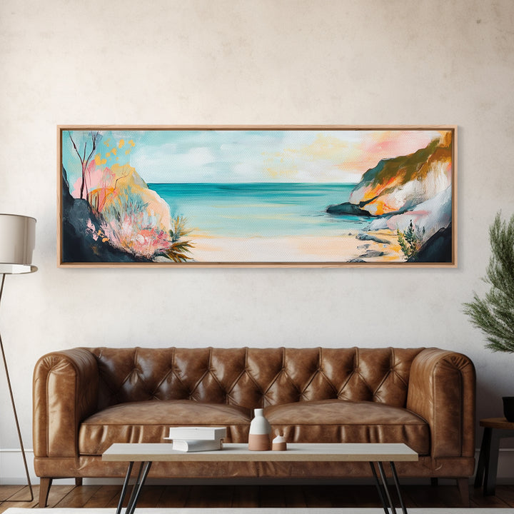 Abstract Beach Painting Soft Pastel Coastal Art Minimalist Boho Seaside Wall Decor Tranquil Ocean Artwork Bedroom Office
