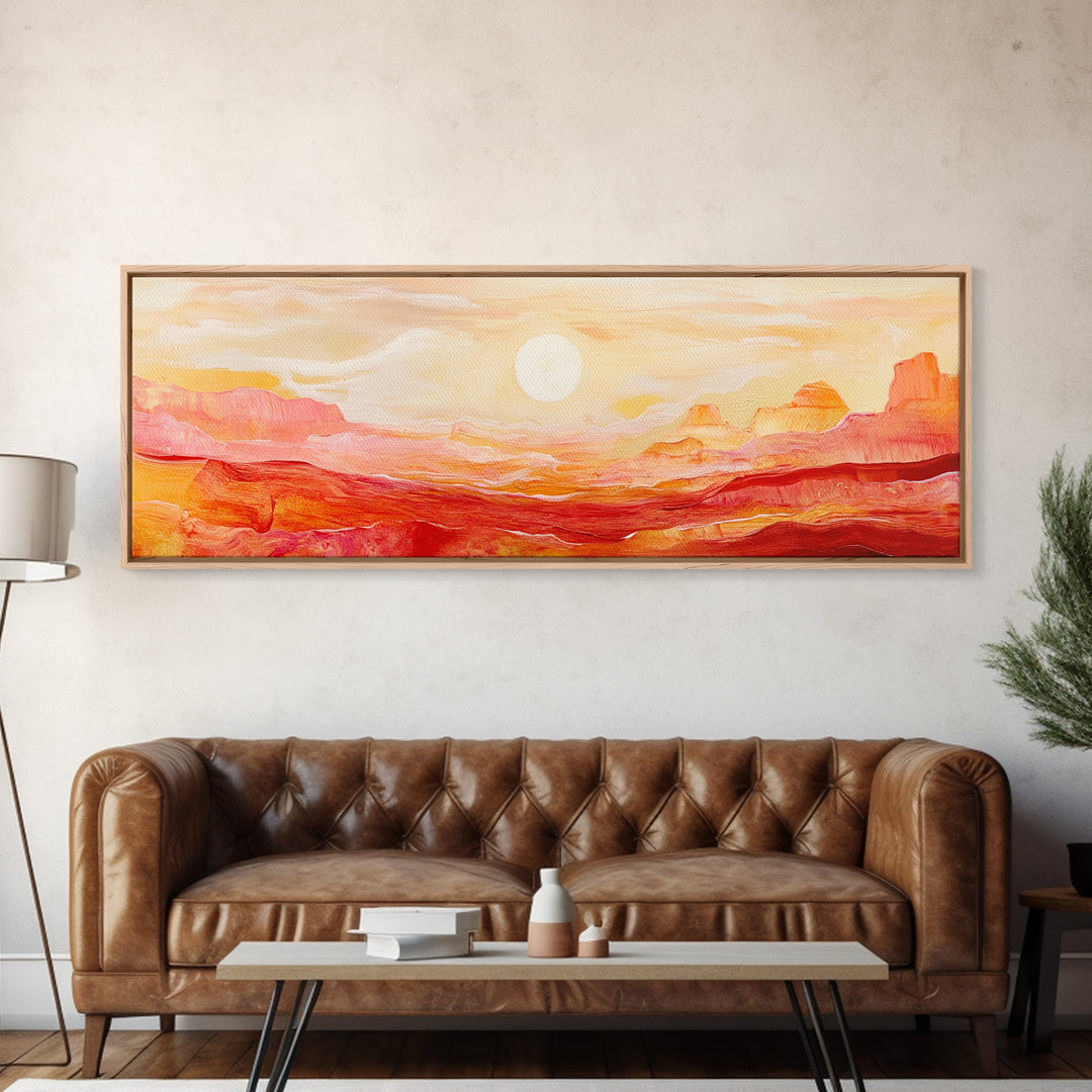 Desert Sunset Painting Warm Abstract Southwest Wall Art Minimalist Mountain Landscape Artwork Boho Home Decor Canvas Print