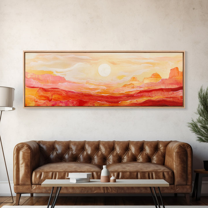 Desert Sunset Painting Warm Abstract Southwest Wall Art Minimalist Mountain Landscape Artwork Boho Home Decor Canvas Print