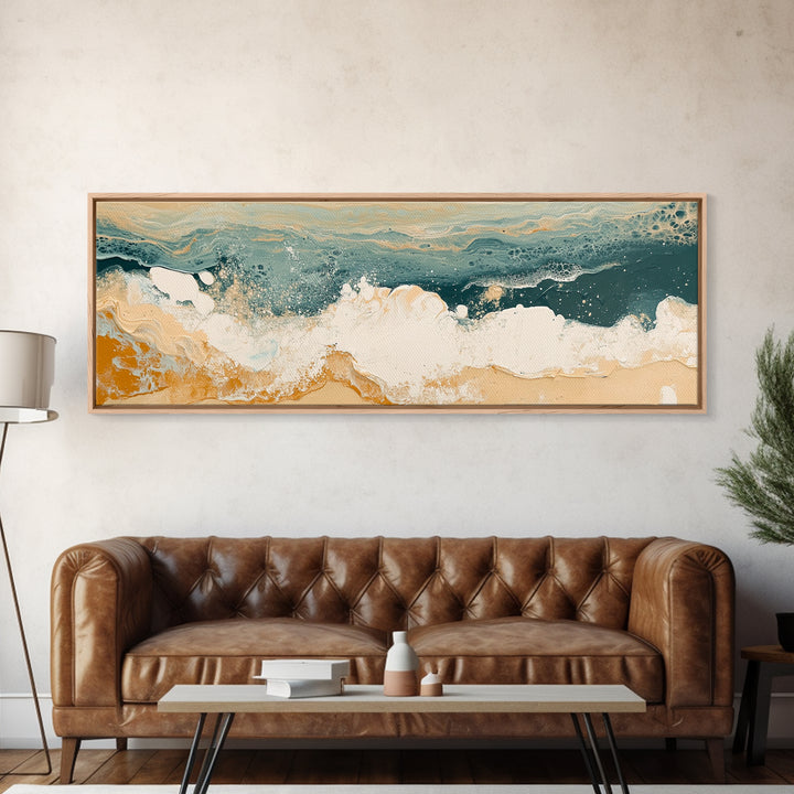 Abstract Ocean Waves Framed Canvas Print Coastal Wall Art, Beach House Decor, Modern Seascape, Large Wall Art, Minimalist Art