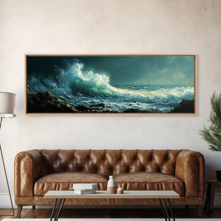 Dark Ocean Wave Canvas Print Dramatic Seascape Art, Coastal Wall Art, Stormy Water Painting, Nautical Home Decor, Large Wall Art