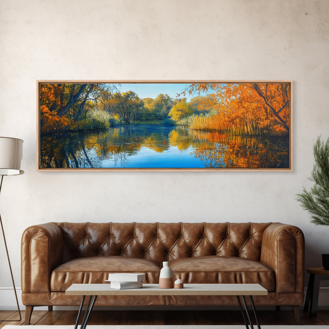 Autumn Lake, Fall Landscape Painting, Nature Wall Art, Seasonal Home Decor, Canvas Print, Rustic Cabin Artwork, Living Room Art