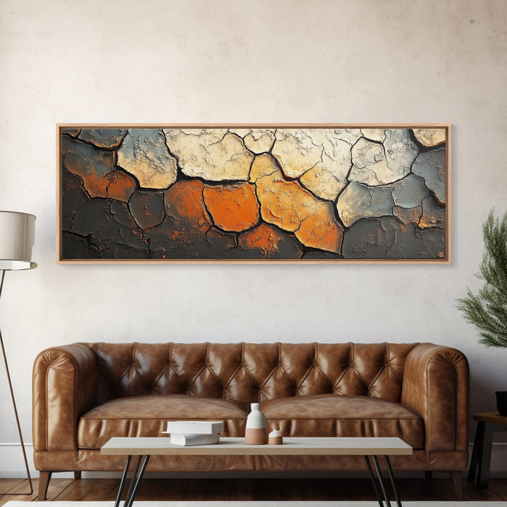 Cracked Earth, Textured Wall Art, Abstract Painting, Earthy Tones, Framed Canvas Print, Industrial Home Decor, Office Artwork