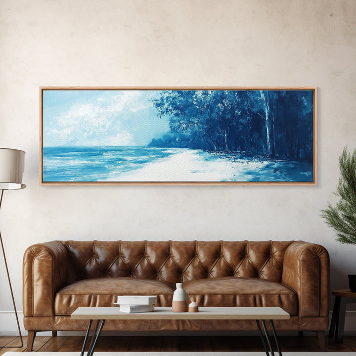 Ocean Shore, Coastal Landscape, Nautical Wall Art, Framed Canvas Print, Beach House Decor, Monochrome Seascape, Tranquil Art, Water Scene