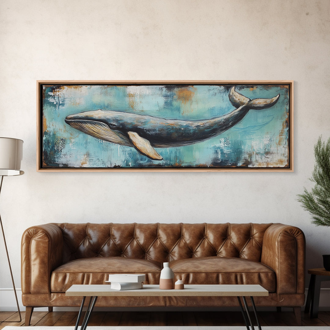 Blue Whale, Ocean Art, Canvas Print, Coastal Home Decor, Nautical Wall Art, Marine Life Painting, Beach House Wall Art, Rustic Artwork
