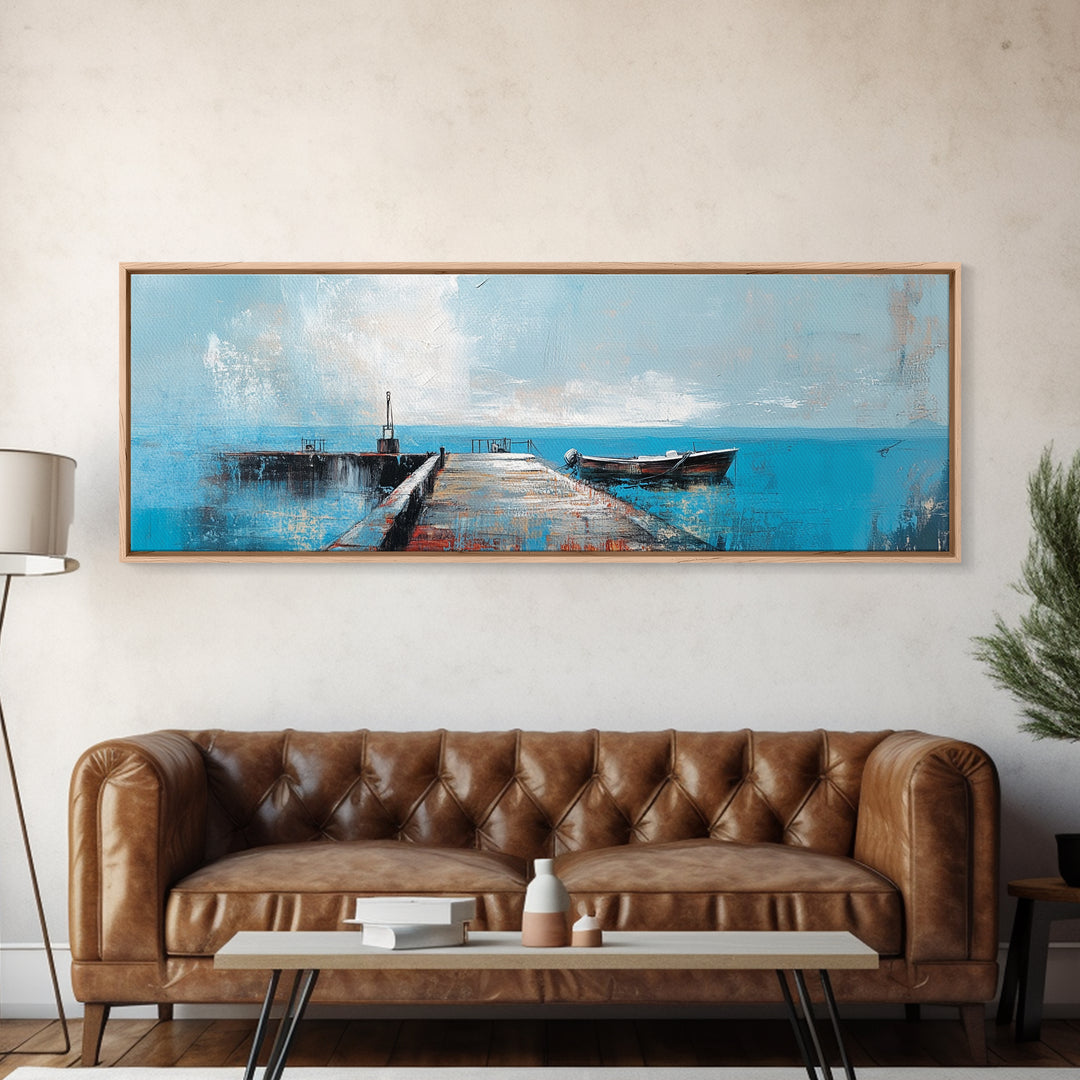 Ocean Pier, Blue Coastal Art, Nautical Wall Decor, Beach House Art, Living Room Wall Art, Seascape Painting, Canvas Print