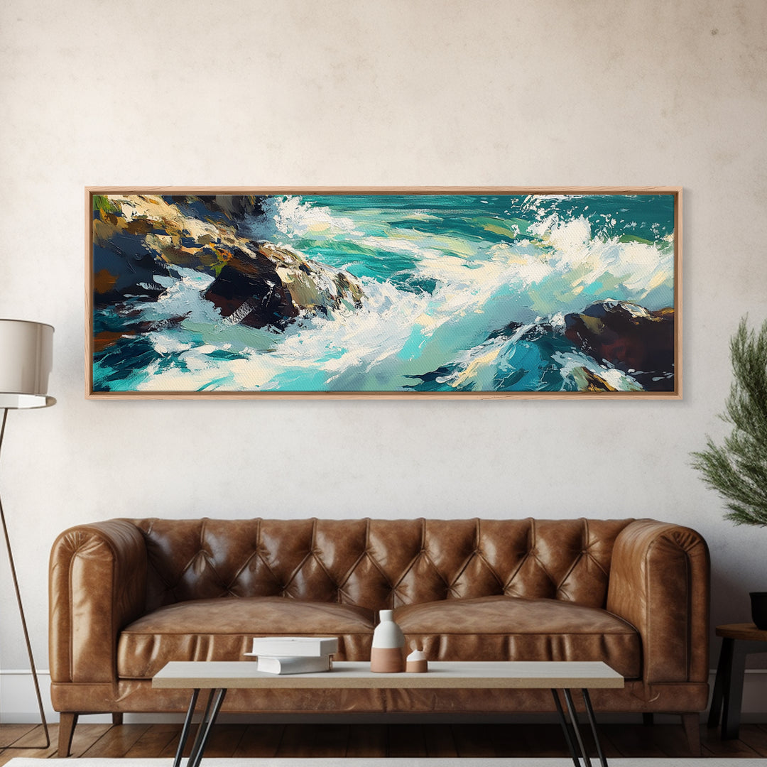 Ocean Waves, Coastal Seascape Art, Beach House Wall Decor, Blue Abstract Painting, Living Room Art, Modern Print, Canvas Print